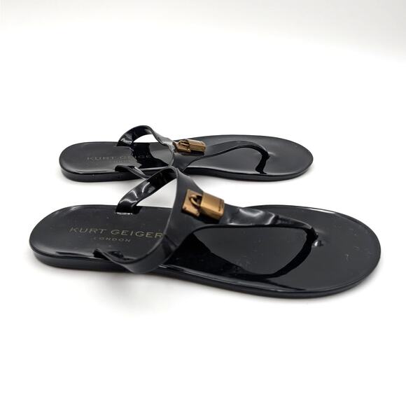 Kurt Geiger Maddison T-Bar Thong Sandals Women's Black/Gold Size US7M EU37 - Picture 3 of 15